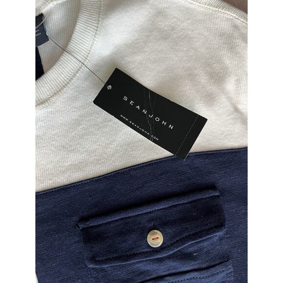 Sean John Men’s 3XL Henley T-Shirt – Colorblock Navy & White Cotton Blend - Picture 7 of 8